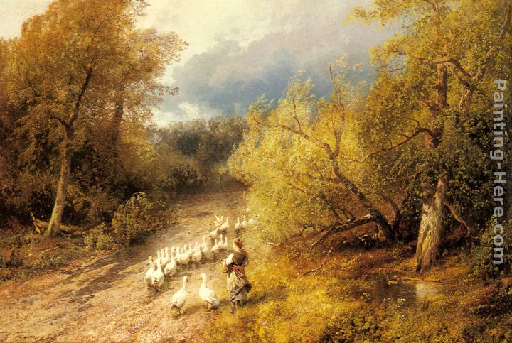 Girl with Geese painting - Herman Herzog Girl with Geese art painting Girl with Geese painting - Herman Herzog Girl with Geese art painting